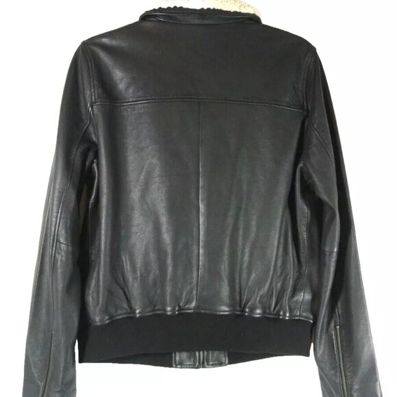 NEW Treasure & Bond Leather Bomber Jacket with Faux Shearling Collar Size S#2060 - Picture 4 of 7
